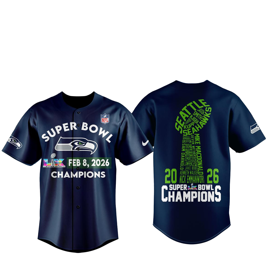 2026 Seattle Seahawks Super Bowl LX Champions Baseball Jersey 1 2026 Seattle Seahawks Super Bowl LX Champions Baseball Jersey