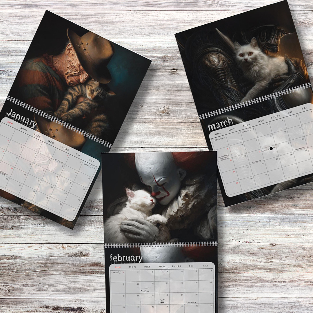 Horror Icons with Cats 2026 Wall Calendar 4 Horror Icons with Cats 2026 Wall Calendar - Image 4