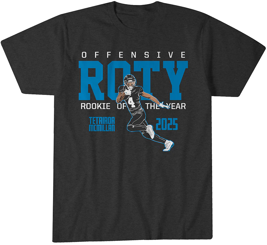 Carolina Panthers Tetairoa McMillan 2025 Offensive Rookie of the Year T-Shirt 1 Carolina Panthers Tetairoa McMillan 2025 Offensive Rookie of the Year T-Shirt