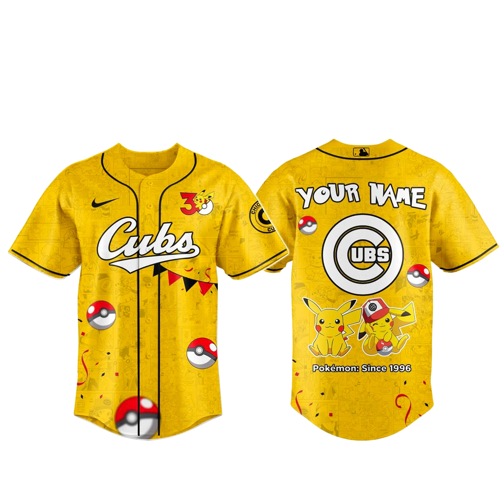 Custom Name Chicago Cubs x Pokemon 30th Anniversary Baseball Jersey 1 Custom Name Chicago Cubs x Pokemon 30th Anniversary Baseball Jersey