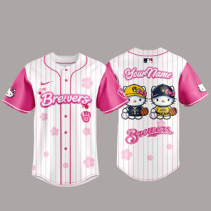 Custom Name Milwaukee Brewers x Hello Kitty Night 2026 Baseball Jersey