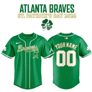 Custom Name and Number Atlanta Braves 2026 St Patrick Day Baseball Jersey