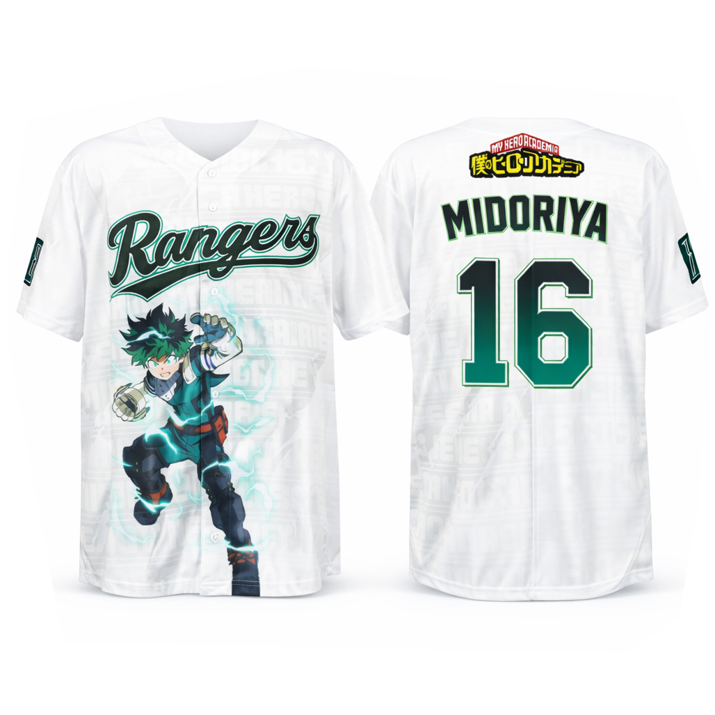 Custom Name and Number Texas Rangers x My Hero Academia Deku 2026 Baseball Jersey 1 Custom Name and Number Texas Rangers x My Hero Academia Deku 2026 Baseball Jersey
