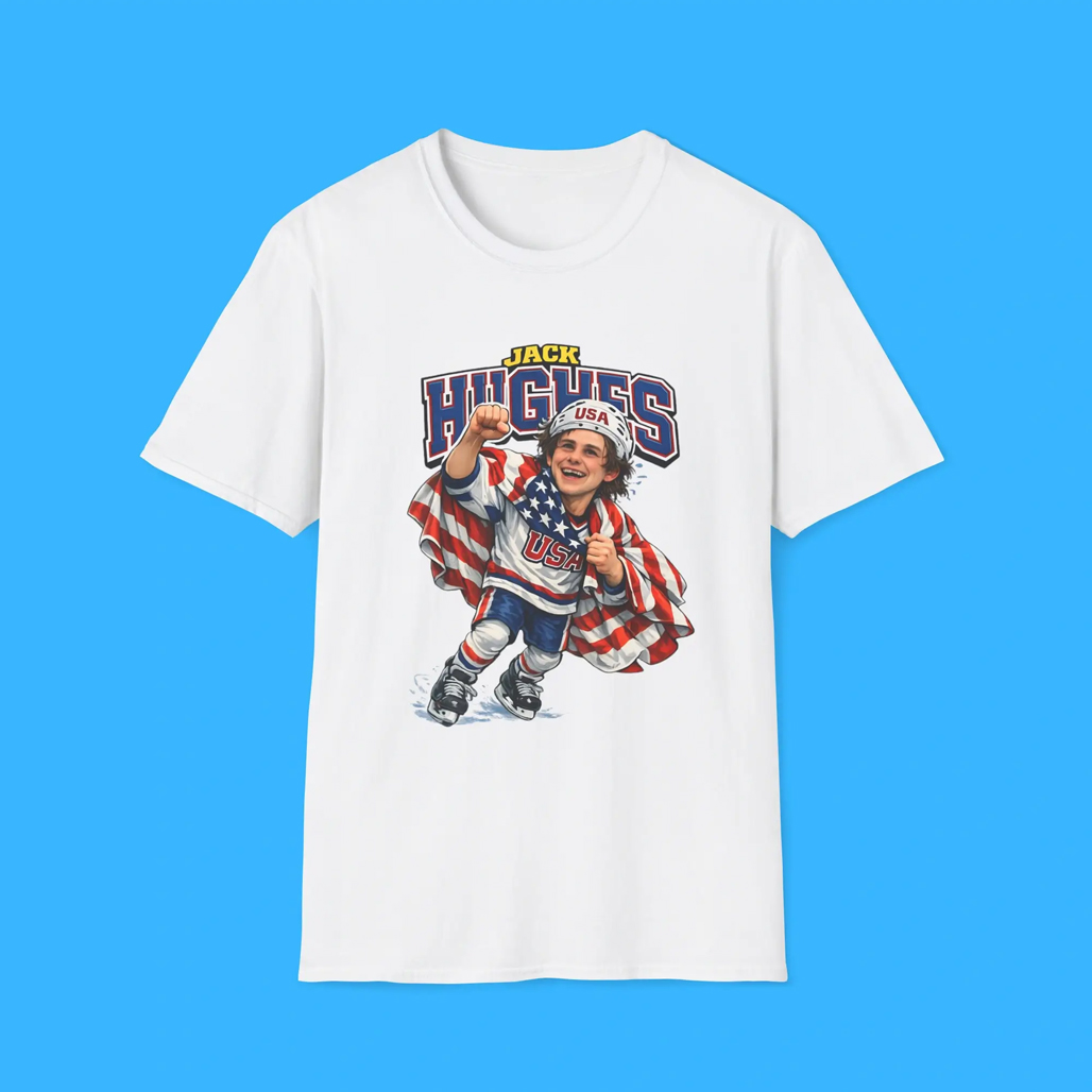 Hockey Jack Hughes Caricature T-Shirt 1 Hockey Jack Hughes Caricature T-Shirt