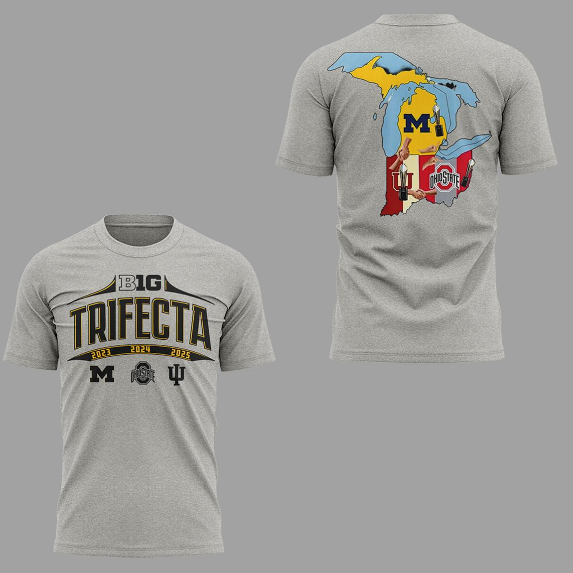 Indiana Hoosiers Michigan Wolverines Ohio State Buckeyes 2026 The Championship Trifecta Shirt 1 Indiana Hoosiers Michigan Wolverines Ohio State Buckeyes 2026 The Championship Trifecta Shirt