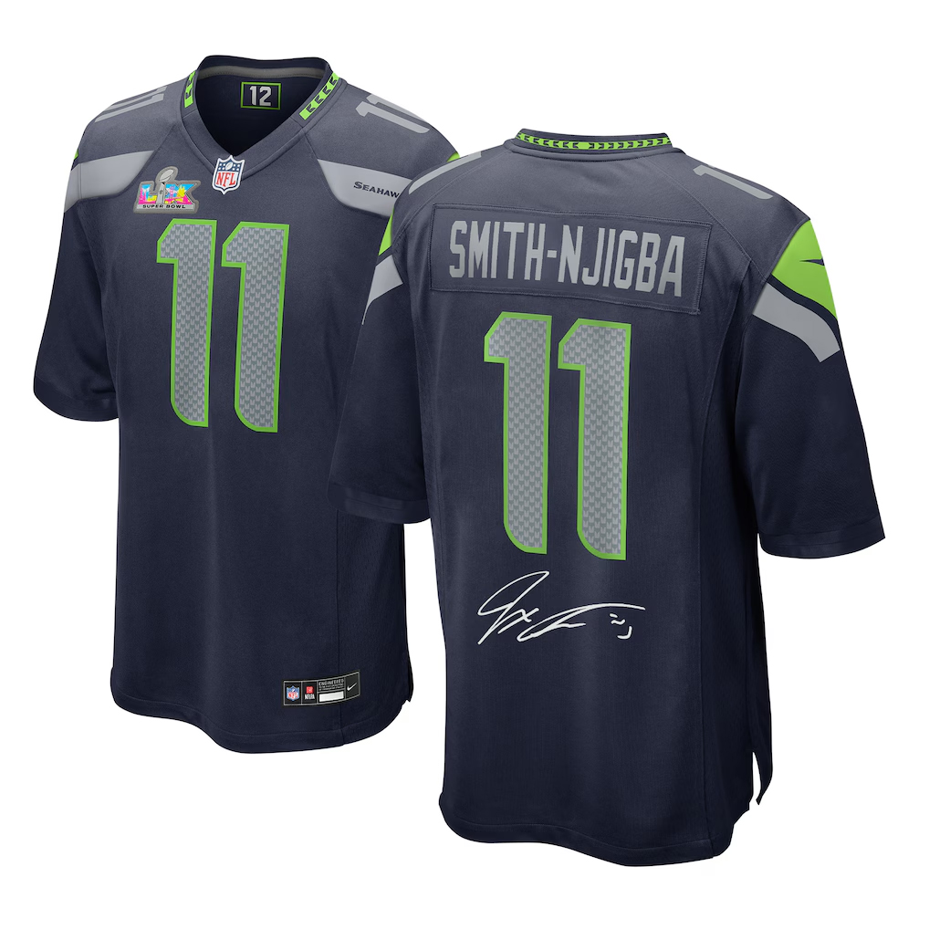 Jaxon Smith-Njigba Seattle Seahawks Super Bowl LX Champions College Navy Game Football Jersey 1 Jaxon Smith-Njigba Seattle Seahawks Super Bowl LX Champions College Navy Game Football Jersey