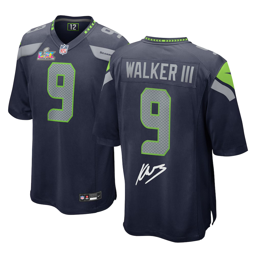 Kenneth Walker III Seattle Seahawks Super Bowl LX Champions College Navy Game Football Jersey 1 Kenneth Walker III Seattle Seahawks Super Bowl LX Champions College Navy Game Football Jersey