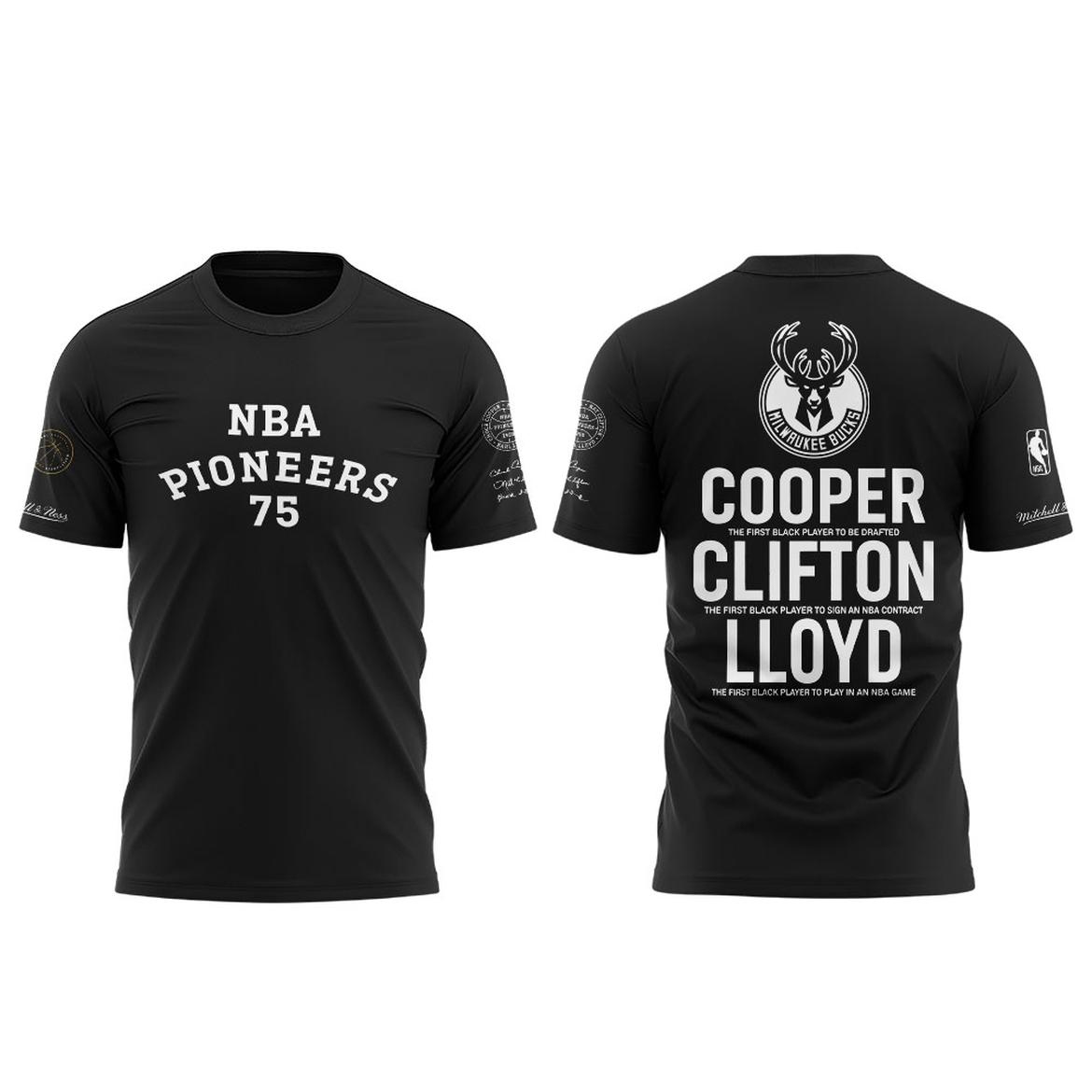 Milwaukee Bucks National Basketball Association Pioneers Cooper Clifton Lloyd 1950-2026 Shirt 1 Milwaukee Bucks National Basketball Association Pioneers Cooper Clifton Lloyd 1950-2026 T-Shirt