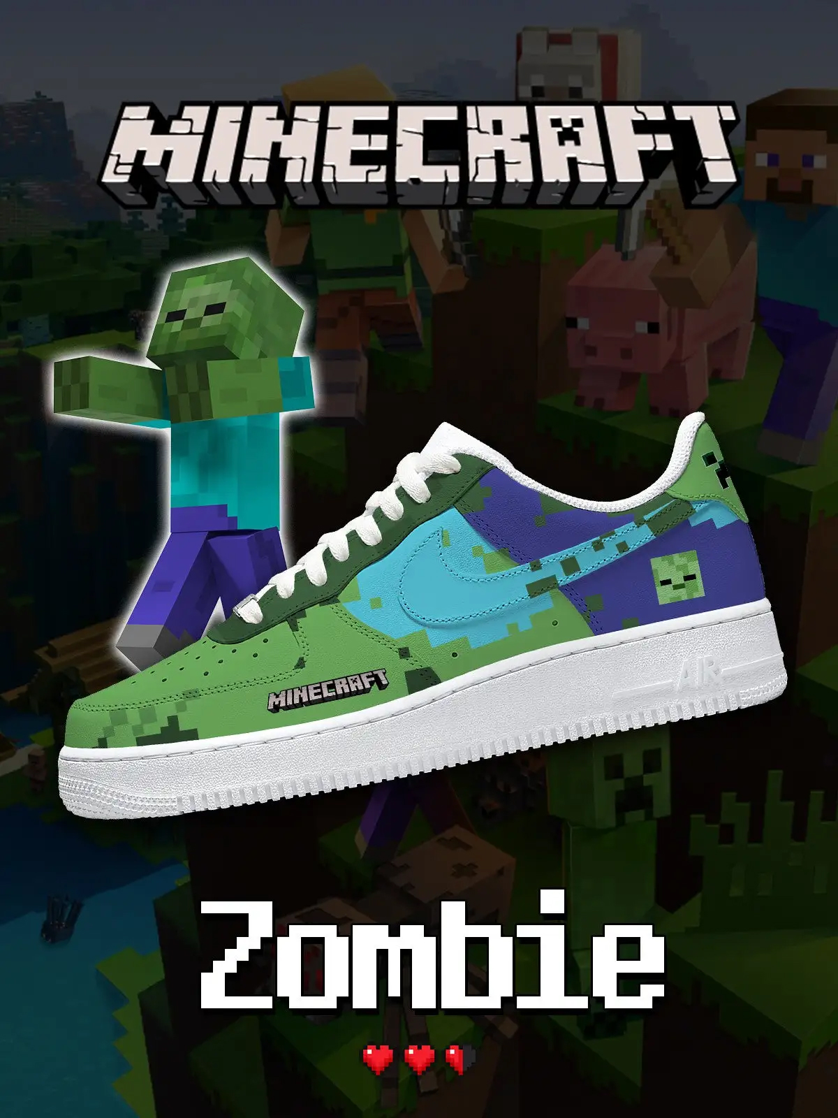 Minecraft Zombie Air Force 1 Shoes Sneakers 1 Minecraft Zombie Air Force 1 Shoes Sneakers