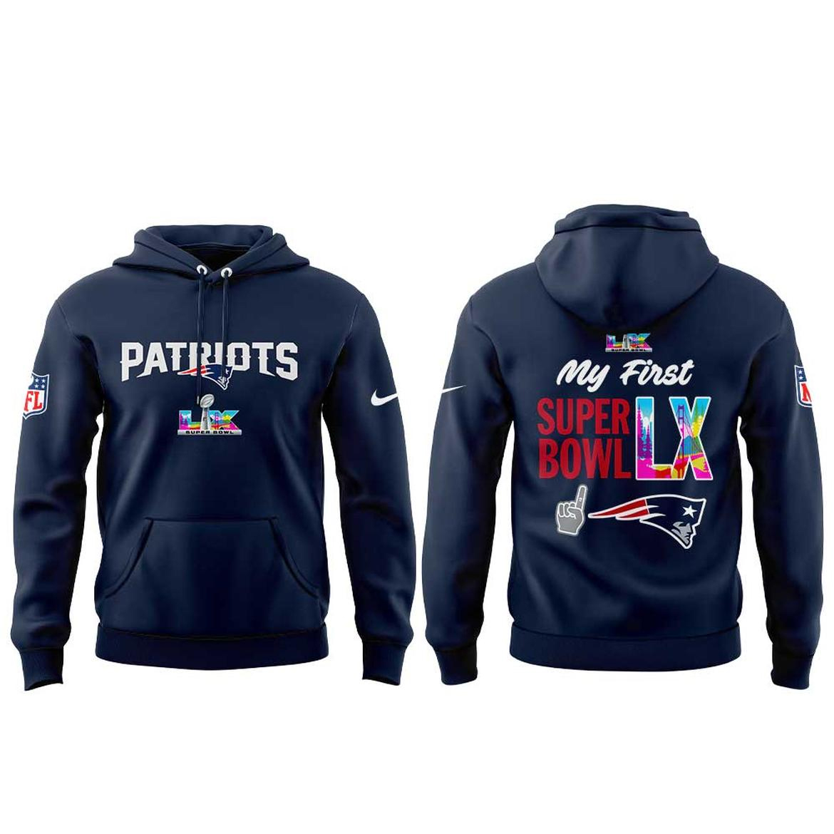 New England Patriots 2026 My First Super Bowl Celebrate Shirt 2 New England Patriots 2026 My First Super Bowl Celebrate Hoodie