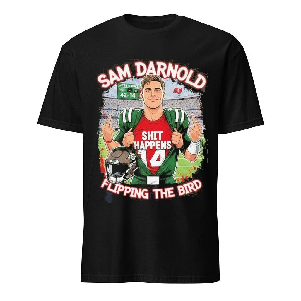 Sam Darnold Shit Happens Flipping The Bird Stadium Graphic Shirt 1 Sam Darnold Shit Happens Flipping The Bird Stadium Graphic Shirt