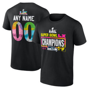 Seattle Seahawks Black Super Bowl LX Champions Custom Name & Number T-Shirt