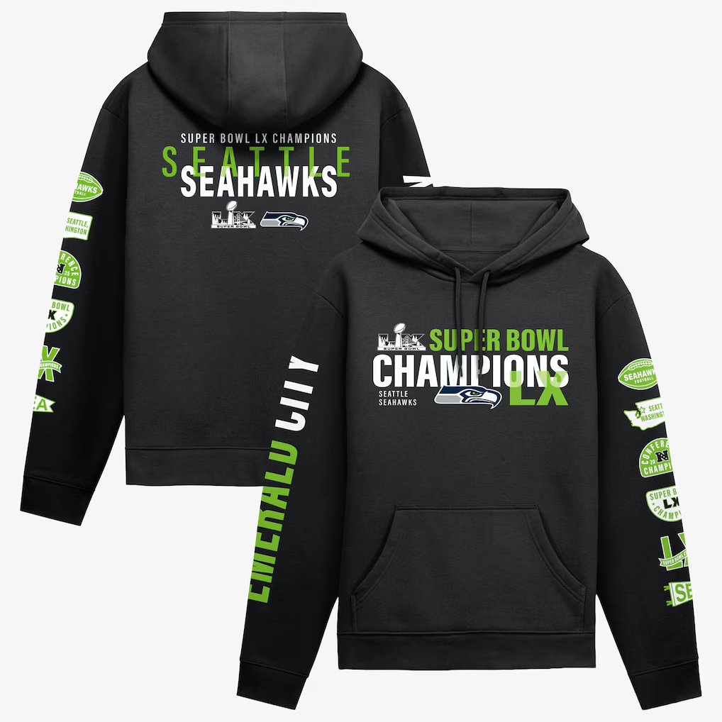 Seattle Seahawks Black Super Bowl LX Champions Hoodie 1 Seattle Seahawks Black Super Bowl LX Champions Hoodie
