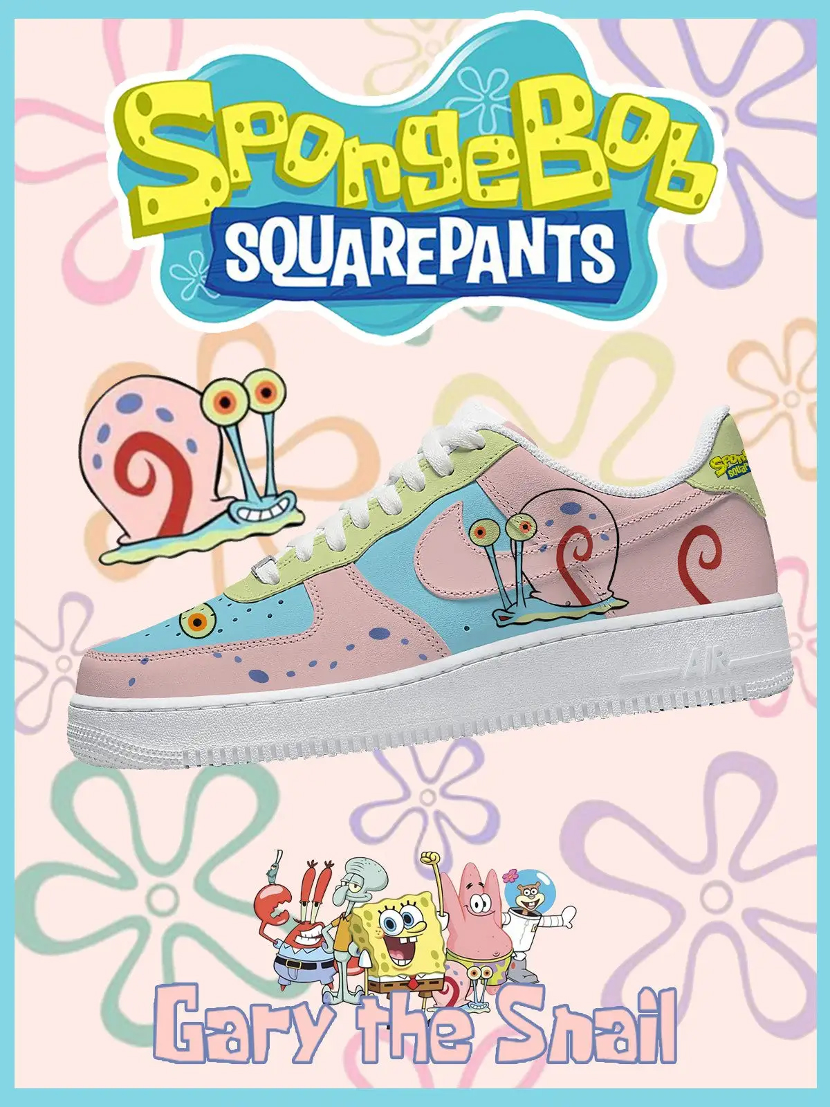 Spongebob Gary the Snail Air Force 1 Shoes Sneakers 1 Spongebob Gary the Snail Air Force 1 Shoes Sneakers