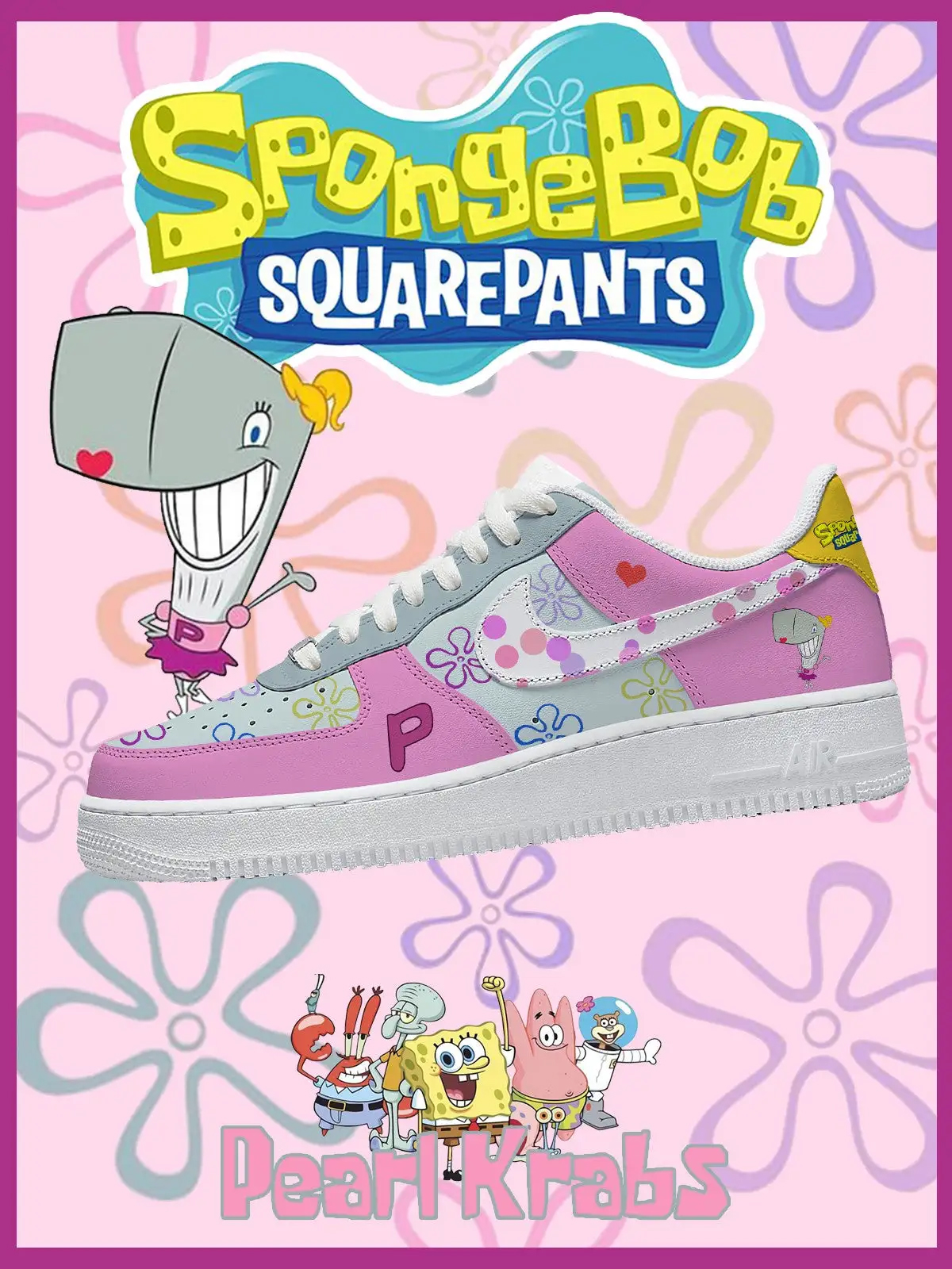 Spongebob Pearl Krabs Air Force 1 Shoes Sneakers 1 Spongebob Pearl Krabs Air Force 1 Shoes Sneakers