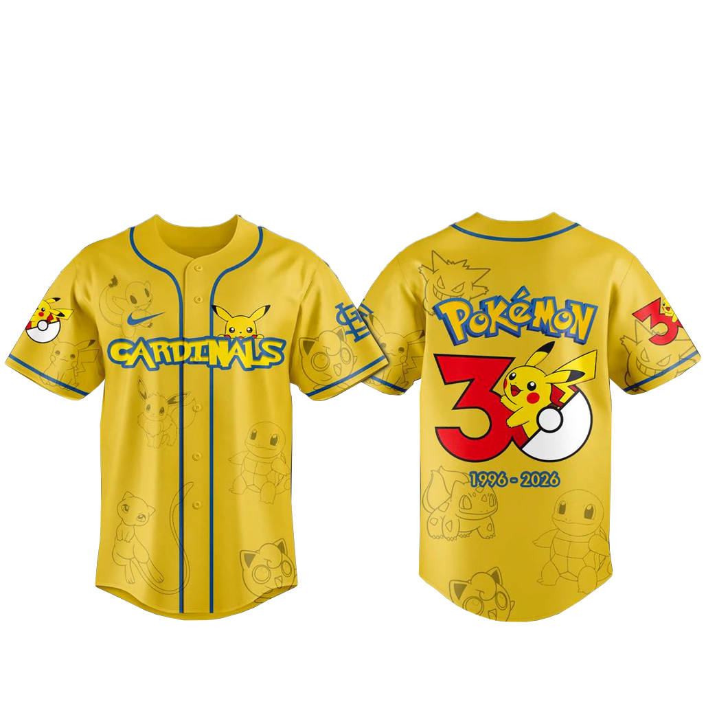 St. Louis Cardinals x Pokemon 30th Anniversary Baseball Jersey 1 St. Louis Cardinals x Pokemon 30th Anniversary Baseball Jersey