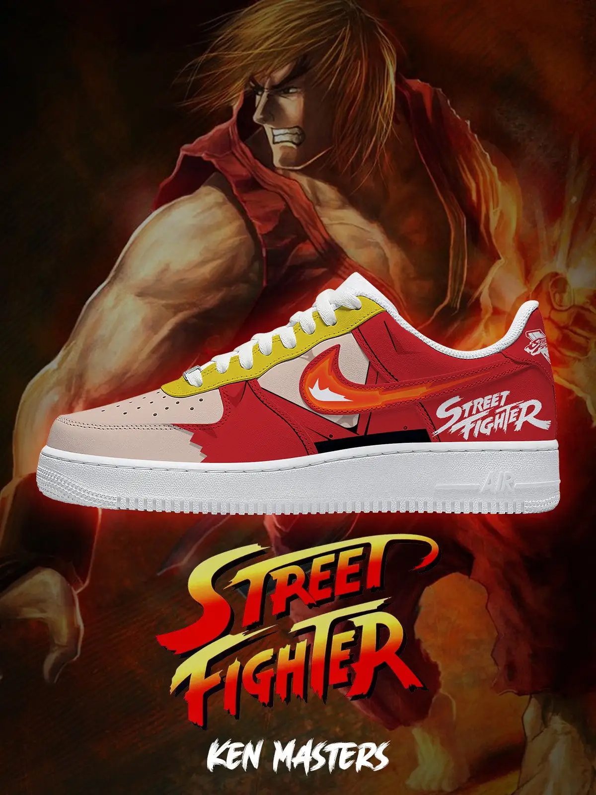 Street Fighter Ken Masters Air Force 1 Shoes Sneakers 1 Street Fighter Ken Masters Air Force 1 Shoes Sneakers