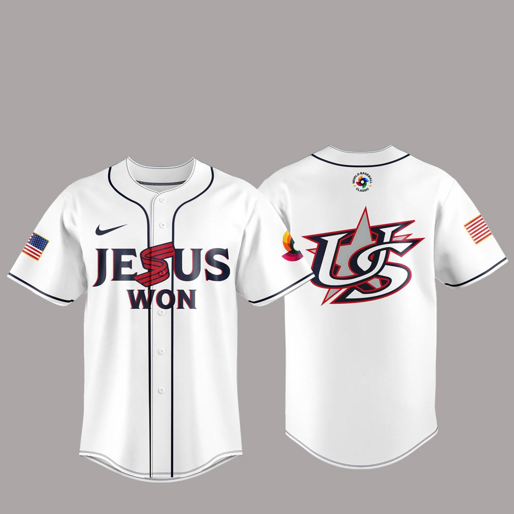 Team USA x Jesus Won 2026 World Baseball Classic White Baseball Jersey 1 Team USA x Jesus Won 2026 World Baseball Classic White Baseball Jersey