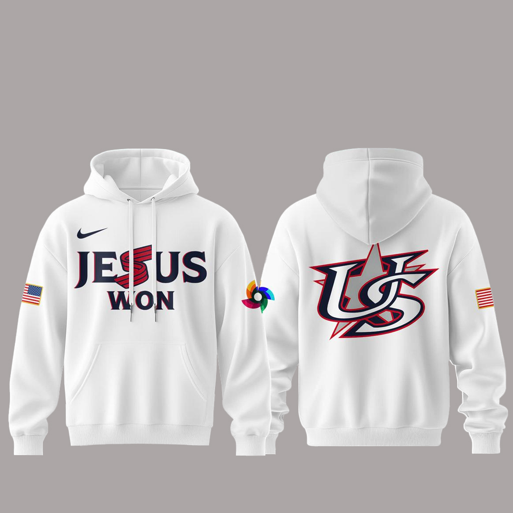 Team USA x Jesus Won 2026 World Baseball Classic White Shirt 2 Team USA x Jesus Won 2026 World Baseball Classic White Hoodie