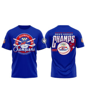 USA Hockey Men Olympic Champions 2026 Blue T-Shirt