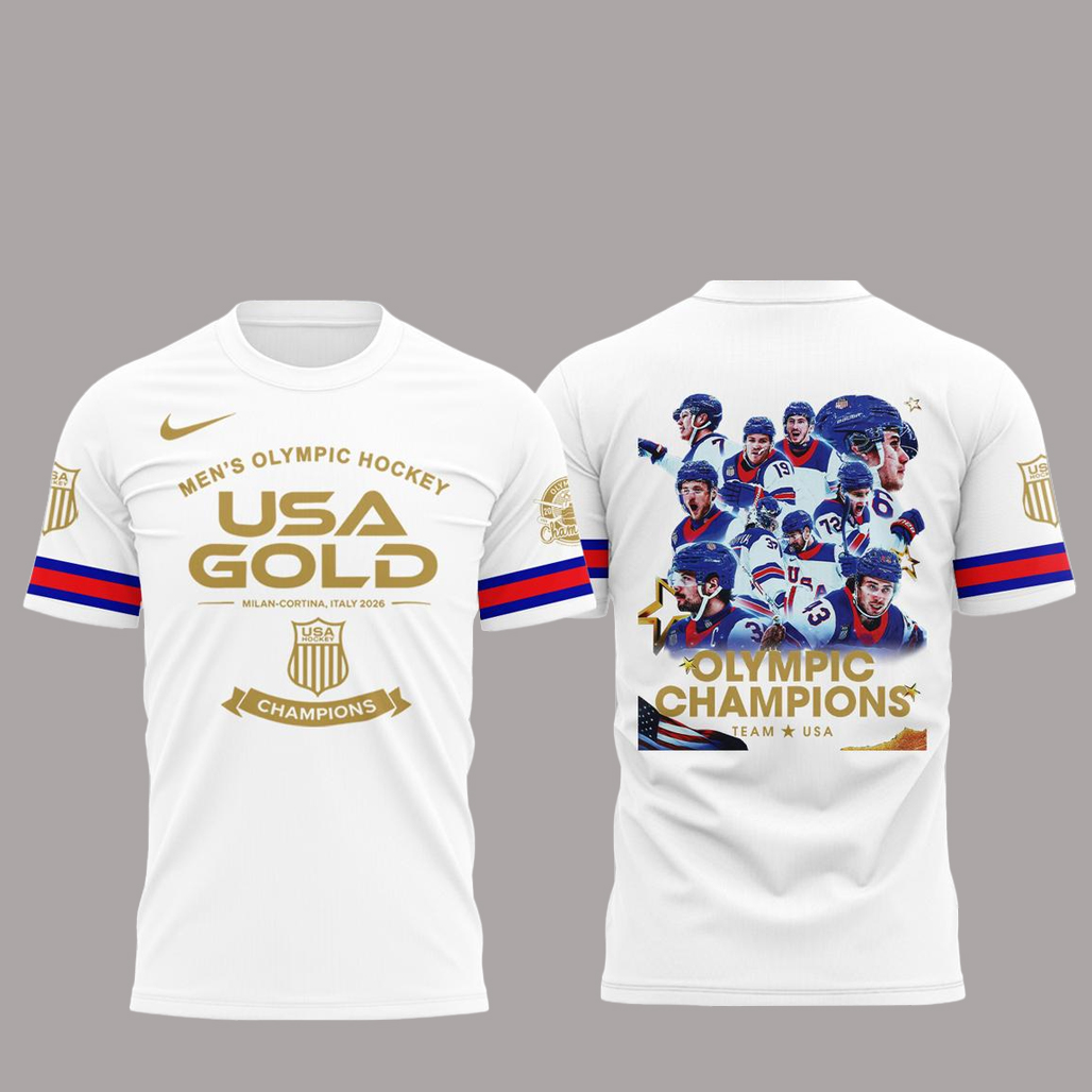 USA Ice Hockey Team Olympic 2026 Golden Men All White Shirt 1 USA Ice Hockey Team Olympic 2026 Golden Men All White T-Shirt