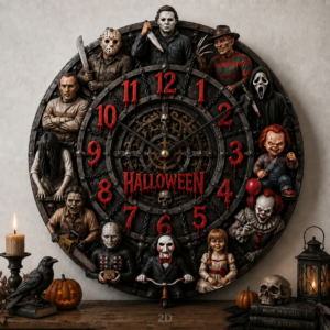 Horror Characters Halloween 2026 Wall Clock