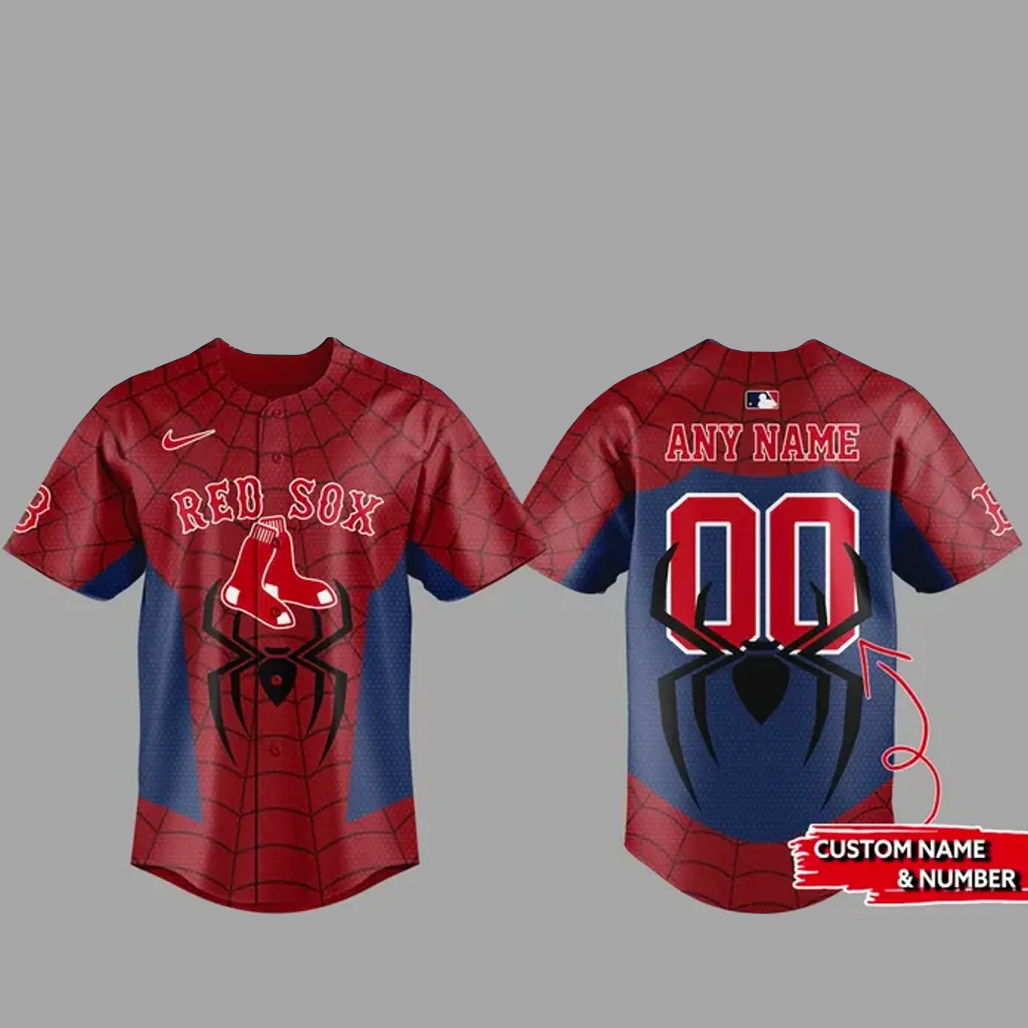 Custom Name and Number Boston Red Sox x Spider Man 2026 Baseball Jersey 1 Custom Name and Number Boston Red Sox x Spider Man 2026 Baseball Jersey
