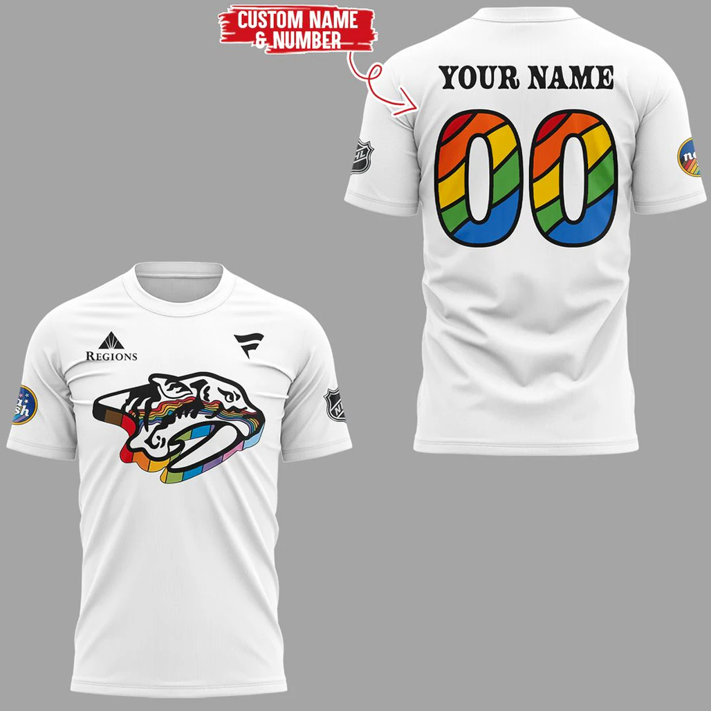 Custom Name and Number Nashville Predators Pride Night 2026 Shirt 1 Custom Name and Number Nashville Predators Pride Night 2026 T-Shirt