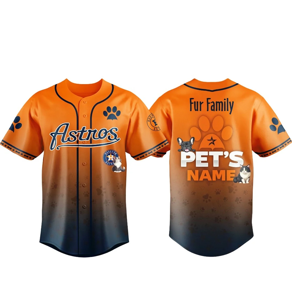 Custom Pet's Name Houston Astros Fur Family Pet Game Night 2026 Baseball Jersey 1 Custom Pet's Name Houston Astros Fur Family Pet Game Night 2026 Baseball Jersey