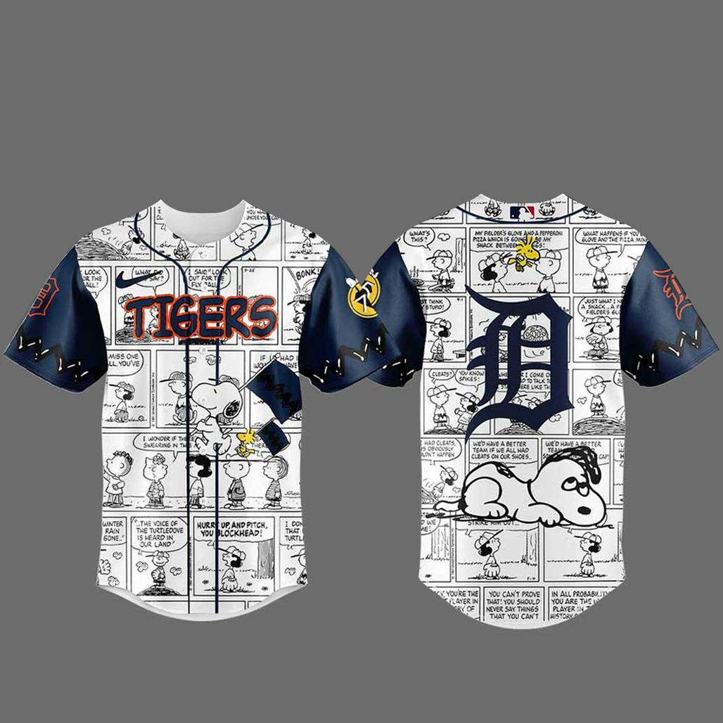 Detroit Tigers Peanuts 75th Anniversary 2026 Baseball Jersey 1 Detroit Tigers Peanuts 75th Anniversary 2026 Baseball Jersey