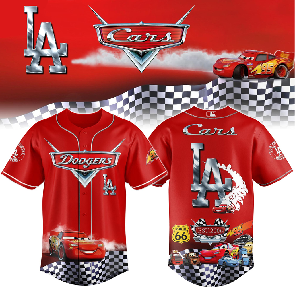Los Angeles Dodgers Cars Lightning McQueen Baseball Jersey 1 Los Angeles Dodgers Cars Lightning McQueen Baseball Jersey