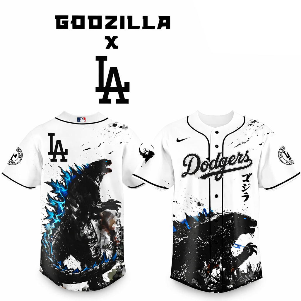 Los Angeles Dodgers x Godzilla Monster Baseball Jersey 1 Los Angeles Dodgers x Godzilla Monster Baseball Jersey