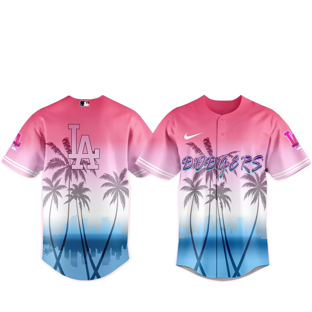 Los Angeles Dodgers x Grand Theft Auto VI 2026 Summer Vibes Baseball Jersey 1 Los Angeles Dodgers x Grand Theft Auto VI 2026 Summer Vibes Baseball Jersey