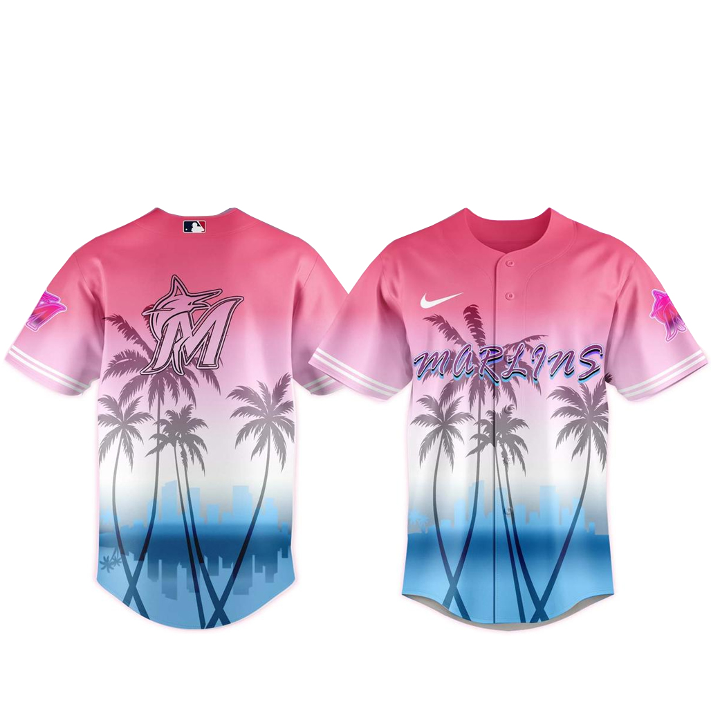 Miami Marlins x Grand Theft Auto VI 2026 Summer Vibes Baseball Jersey 1 Miami Marlins x Grand Theft Auto VI 2026 Summer Vibes Baseball Jersey