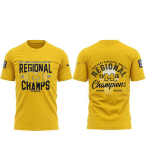 Michigan Wolverines 2026 NCAA Men’s Basketball Midwest Regional Champions Yellow T-Shirt