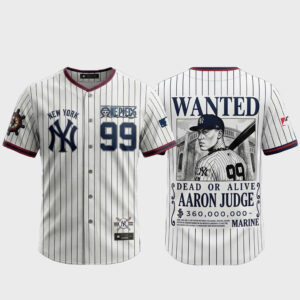 New York Yankees x One Piece 2026 Wanted Aaron Judge Bounty Hunter Baseball Jersey