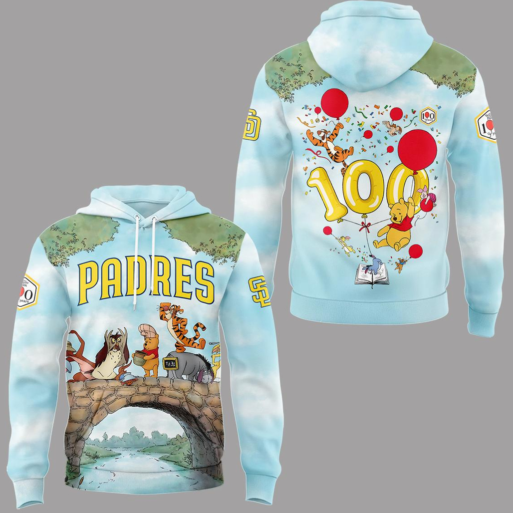 San Diego Padres Winnie Pooh 100th Anniversary 2026 Hoodie 1 San Diego Padres Winnie Pooh 100th Anniversary 2026 Hoodie
