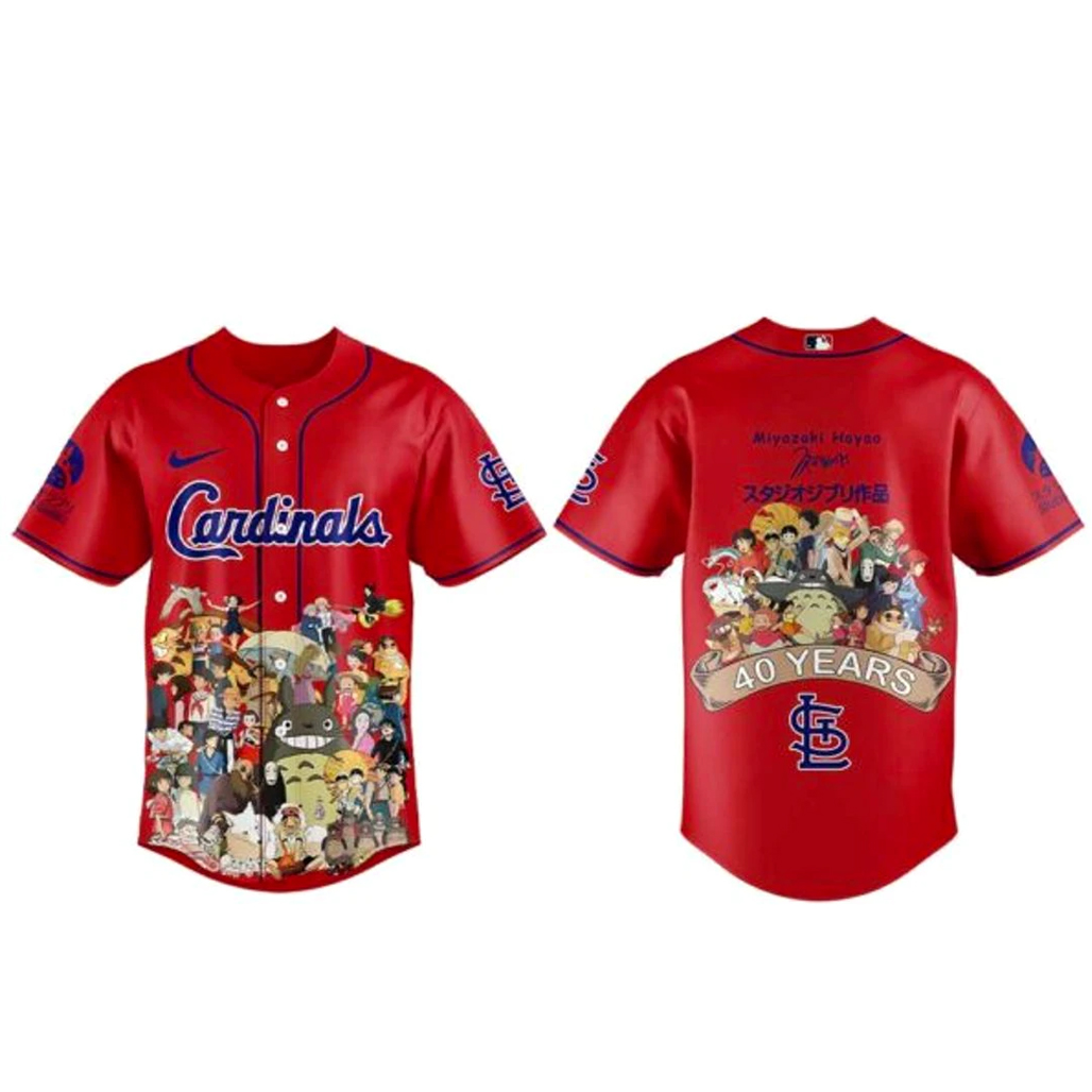 St. Louis Cardinals x Studio Ghibli 40th Anniversary Baseball Jersey 1 St. Louis Cardinals x Studio Ghibli 40th Anniversary Baseball Jersey
