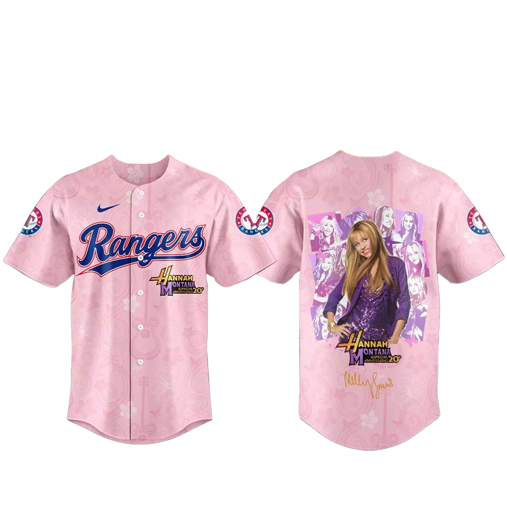 Texas Rangers x Hannah Montana 20th Anniversary Baseball Jersey 1 Texas Rangers x Hannah Montana 20th Anniversary Baseball Jersey