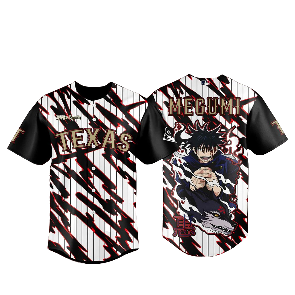 Texas Rangers x Jujutsu Kaisen Night 2026 Megumi Baseball Jersey 1 Texas Rangers x Jujutsu Kaisen Night 2026 Megumi Baseball Jersey