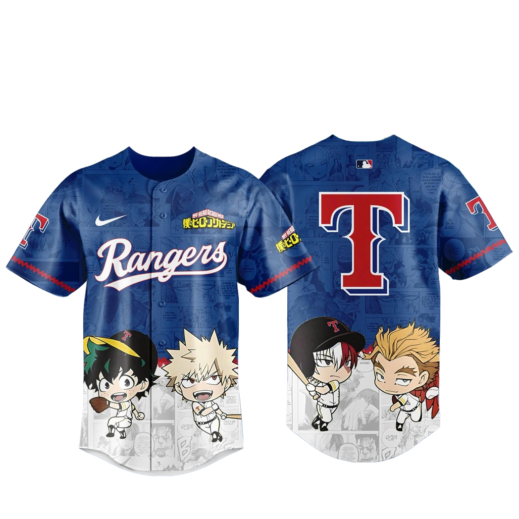 Texas Rangers x My Hero Academia Night 2026 Baseball Jersey 1 Texas Rangers x My Hero Academia Night 2026 Baseball Jersey