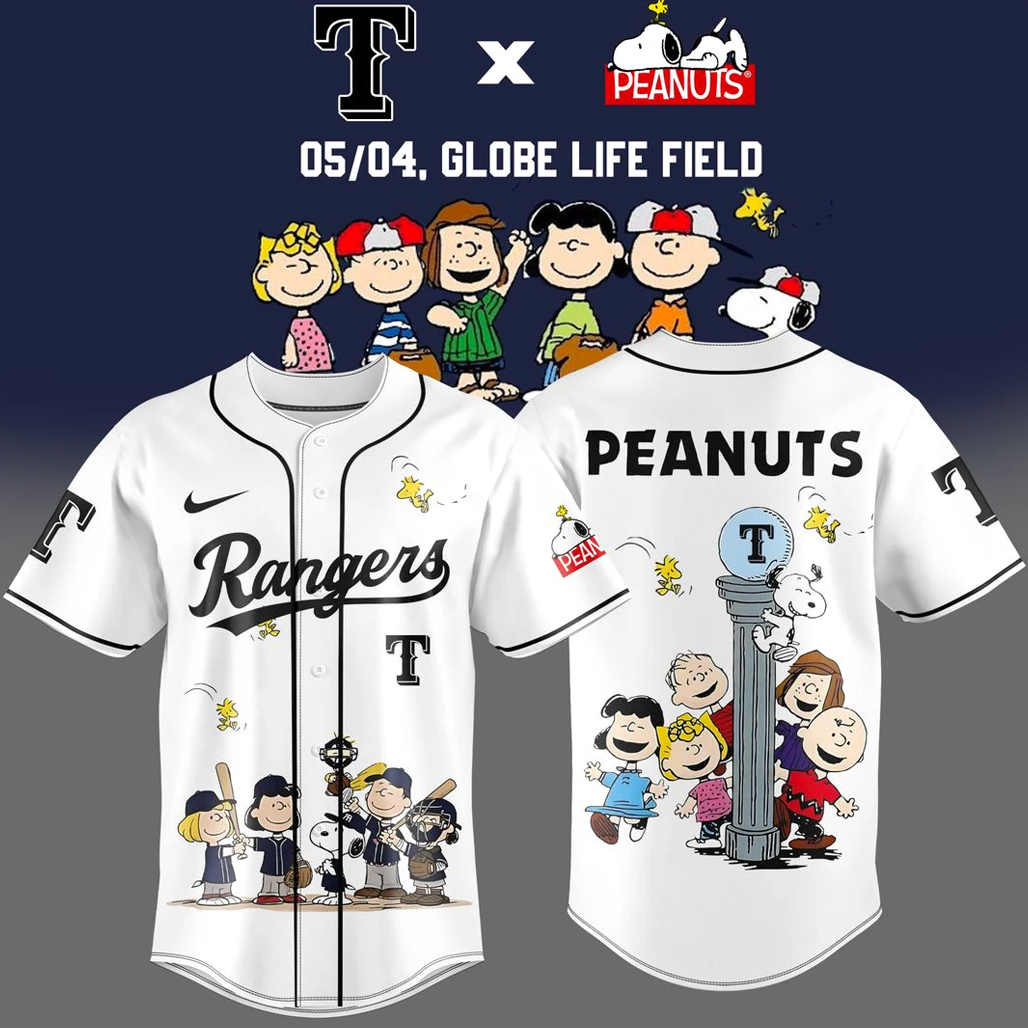 Texas Rangers x Peanuts Snoopy Baseball Jersey 1 Texas Rangers x Peanuts Snoopy Baseball Jersey