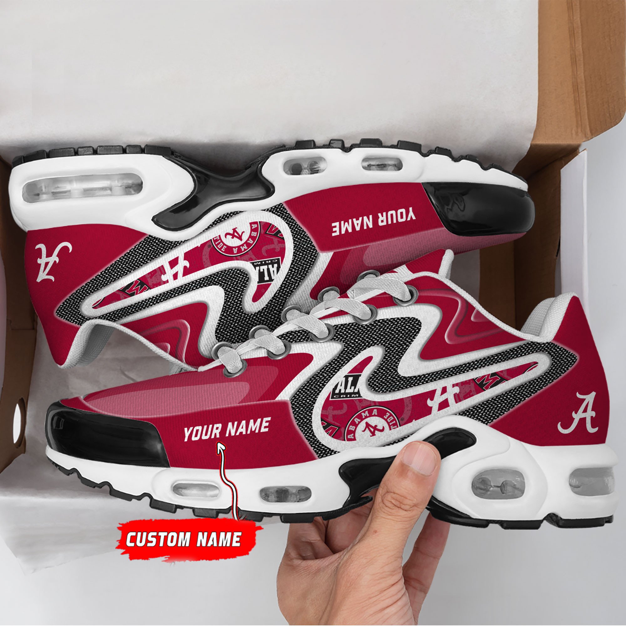 Alabama Crimson Tide Personalized Name Team Checkmark Logo Mix Colors Stitch Line Air Max Shoes Air Cushion Sneakers 1 Alabama Crimson Tide Personalized Name Team Checkmark Logo Mix Colors Stitch Line Air Max Shoes Air Cushion Sneakers
