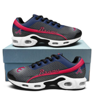 Atlanta Braves Personalized Name Team Colors Wave Line Beehive Pattern Air Max Shoes Air Cushion Sneakers