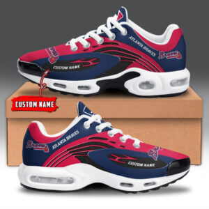 Atlanta Braves Personalized Name Team Logo Mix Colors Wave Line Shoes Air Cushion Sneakers
