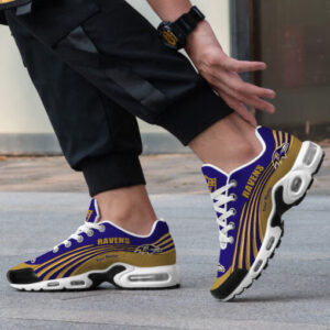 Baltimore Ravens Personalized Name Team Colors Wave Lines Air Max Shoes Air Cushion Sneakers