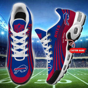 Buffalo Bills Personalized Name Team Colors Wave Lines Shoes Air Cushion Sneakers