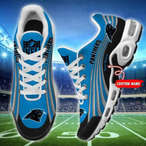 Carolina Panthers Personalized Name Team Colors Wave Lines Shoes Air Cushion Sneakers