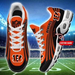 Cincinnati Bengals Personalized Name Team Colors Wave Lines Shoes Air Cushion Sneakers