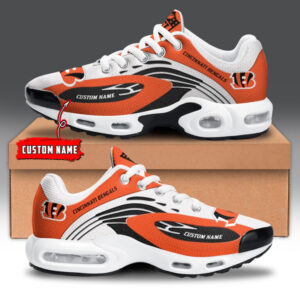 Cincinnati Bengals Personalized Name Team Logo Mix Colors Wave Line Air Max Shoes Air Cushion Sneakers